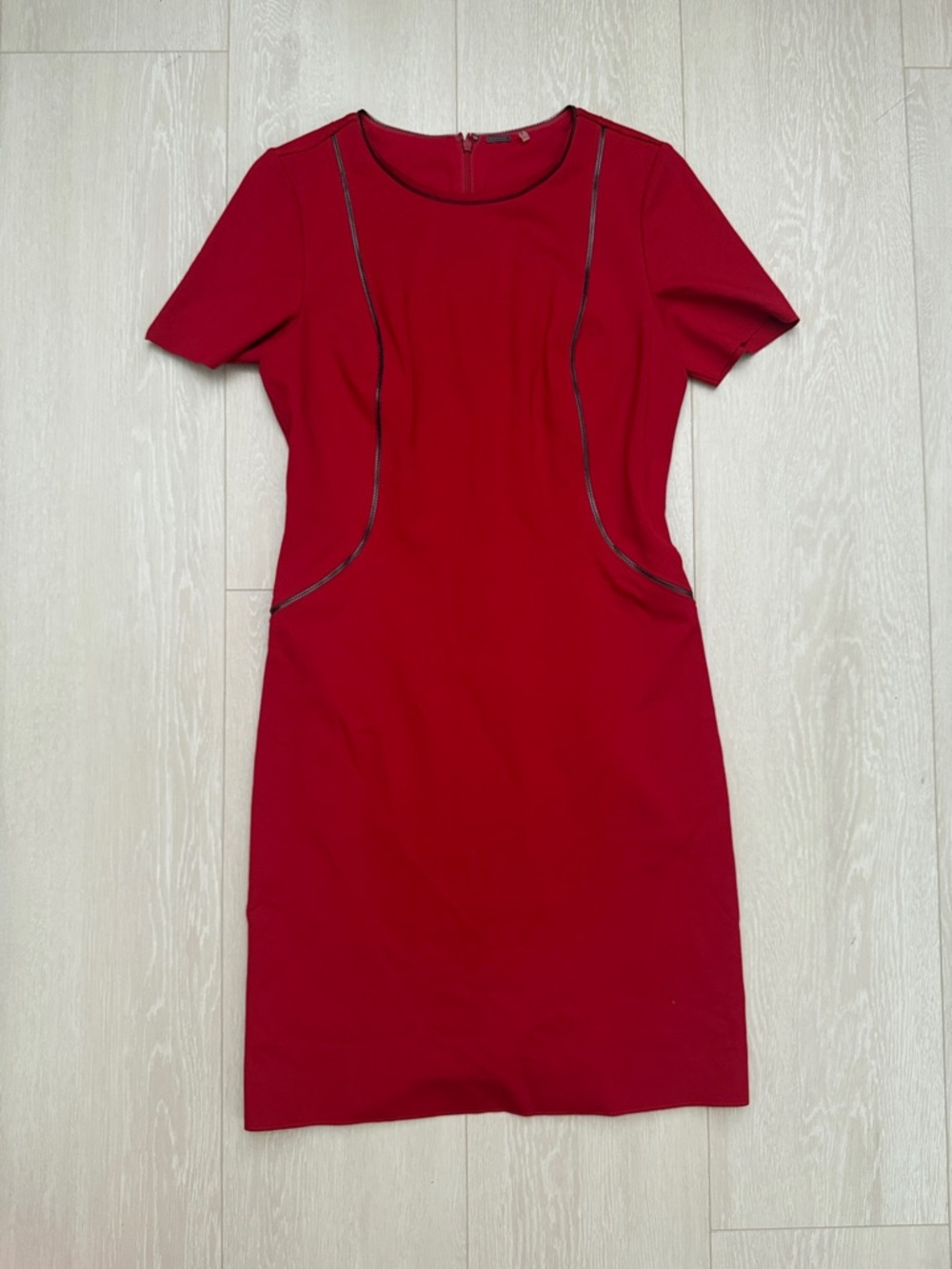 Elie Tahari Red Mini Sheath Dress with Accented Zippers